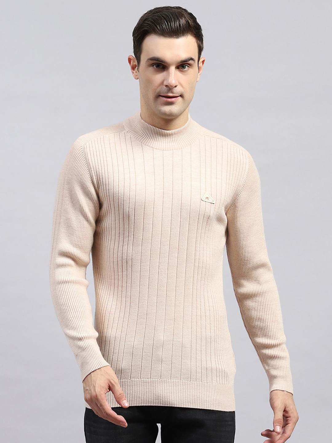 

Monte Carlo Men Striped Woollen Pullover Sweaters, Beige