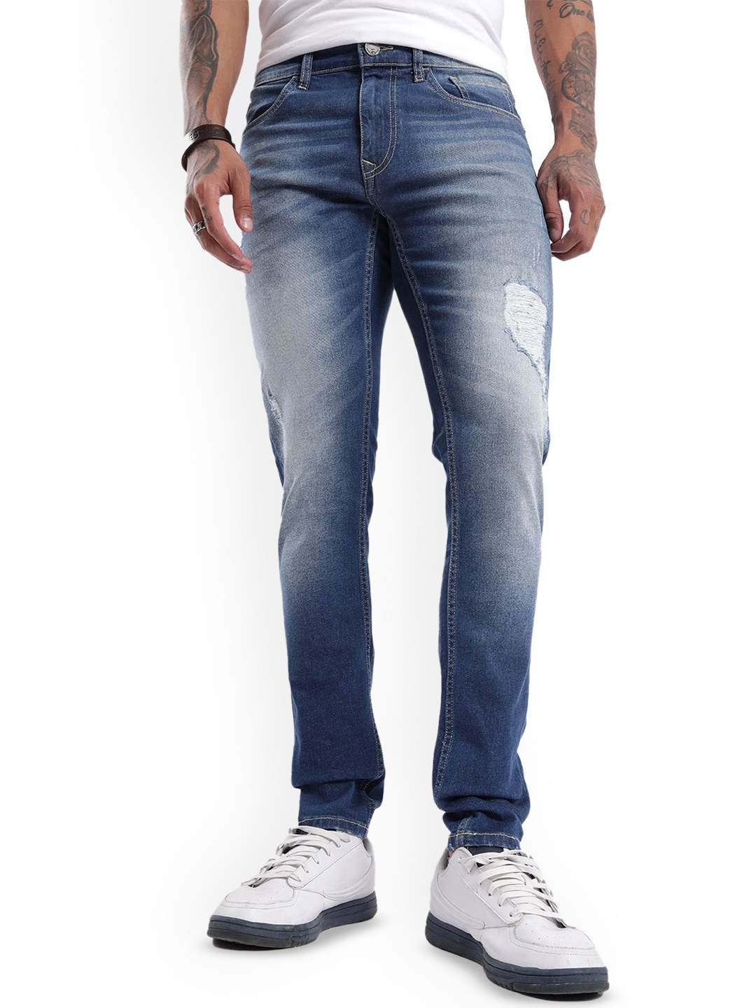 

WROGN Men Highly Distressed Heavy Fade Jeans, Blue