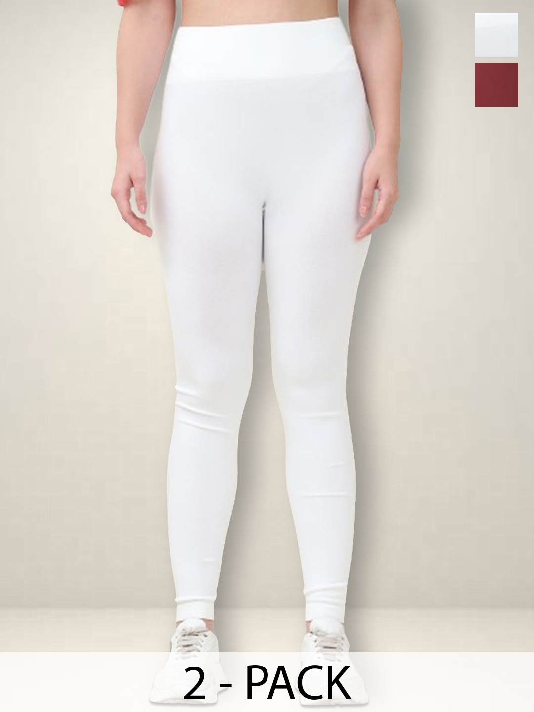

Jinfo Women Pack Of 2 High Rise Ankle-Length Gym Tights, White