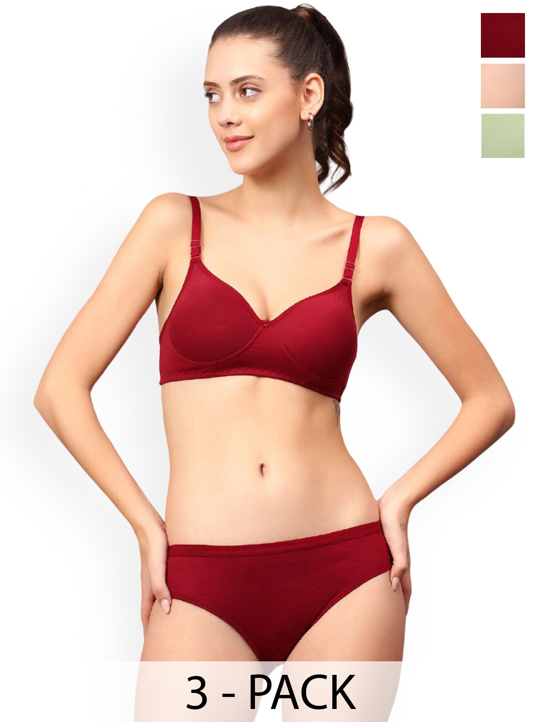 

Designer Bugs Pack Of 3 Lightly Padded Lingerie Set, Peach