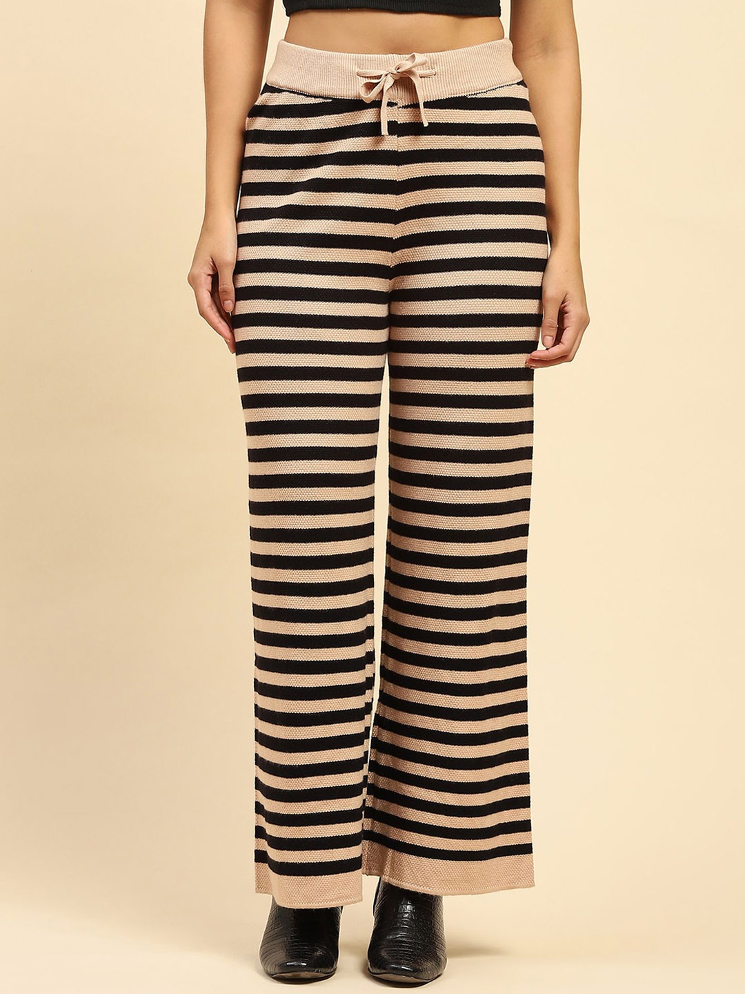 

Global Republic Women Striped Relaxed High-Rise Trousers, Black