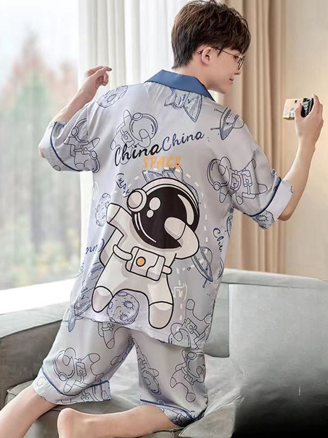 

StyleCast Printed Shirt With Shorts Night Suit, Blue