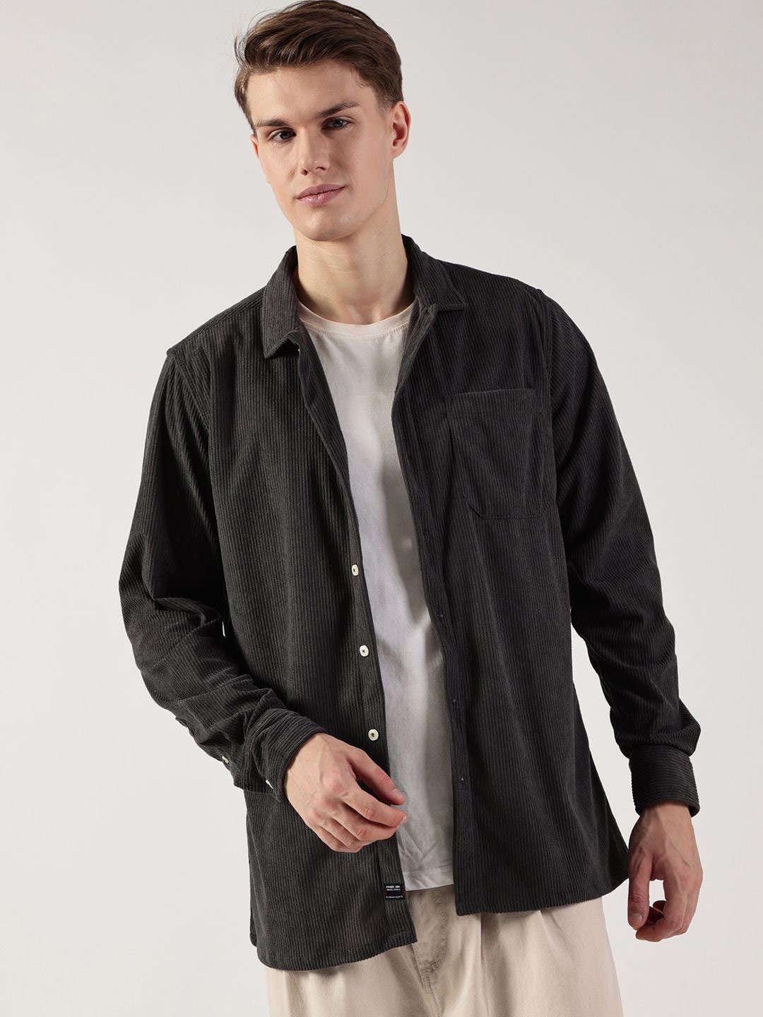 

Thomas Scott Men Striped Premium Opaque Casual Shirt, Grey
