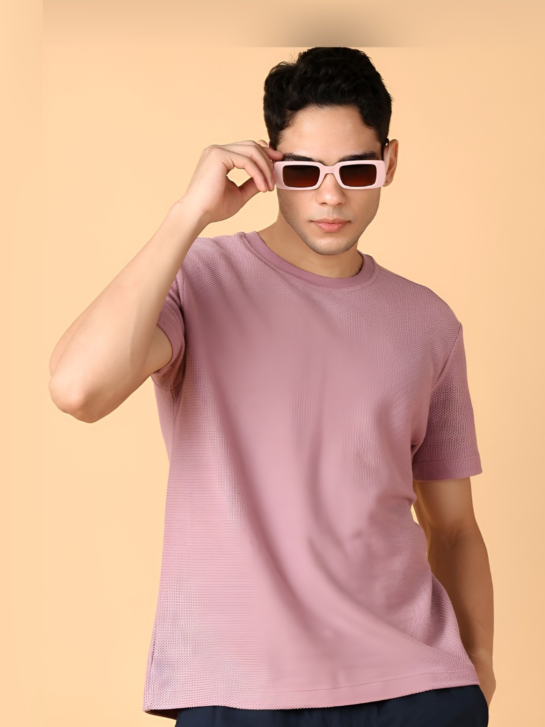 

V-Mart Men Solid Round Neck Cotton T-shirt, Mauve