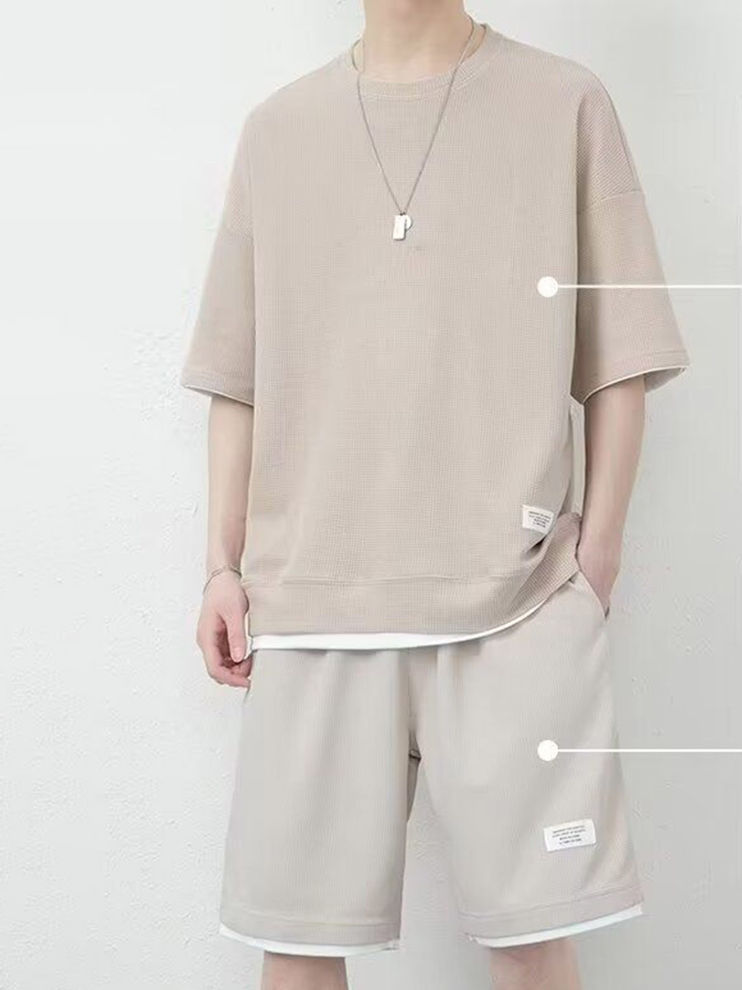 

StyleCast Round Neck T-Shirt With Short, Beige