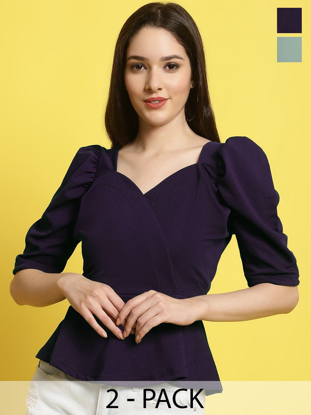 

Metronaut Women Pack Of 2 Sweetheart Neck Top, Violet