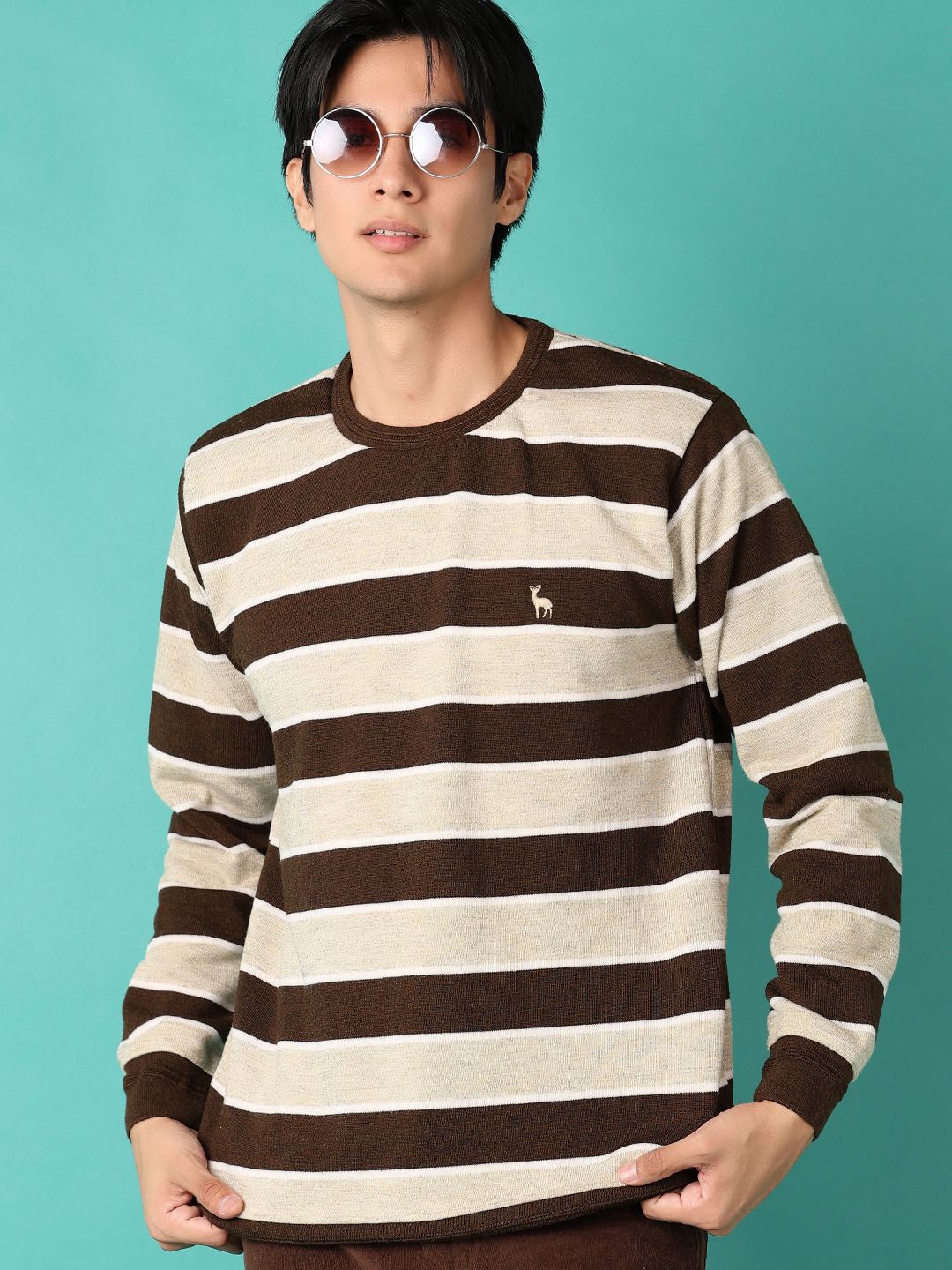 

V-Mart Men Striped Pullover, Brown