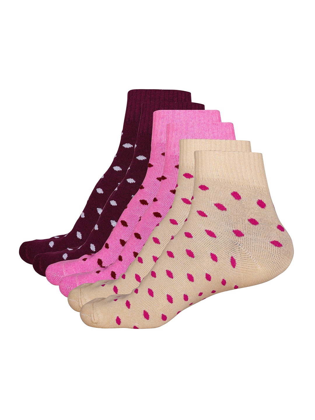 

WYSE Women Pack Of 3 Printed Ankle-Length Socks, Maroon