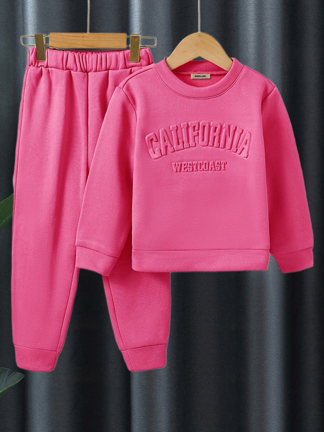 

INCLUD Girls Self Design Sweatshirt with Joggers Clothing Set, Pink