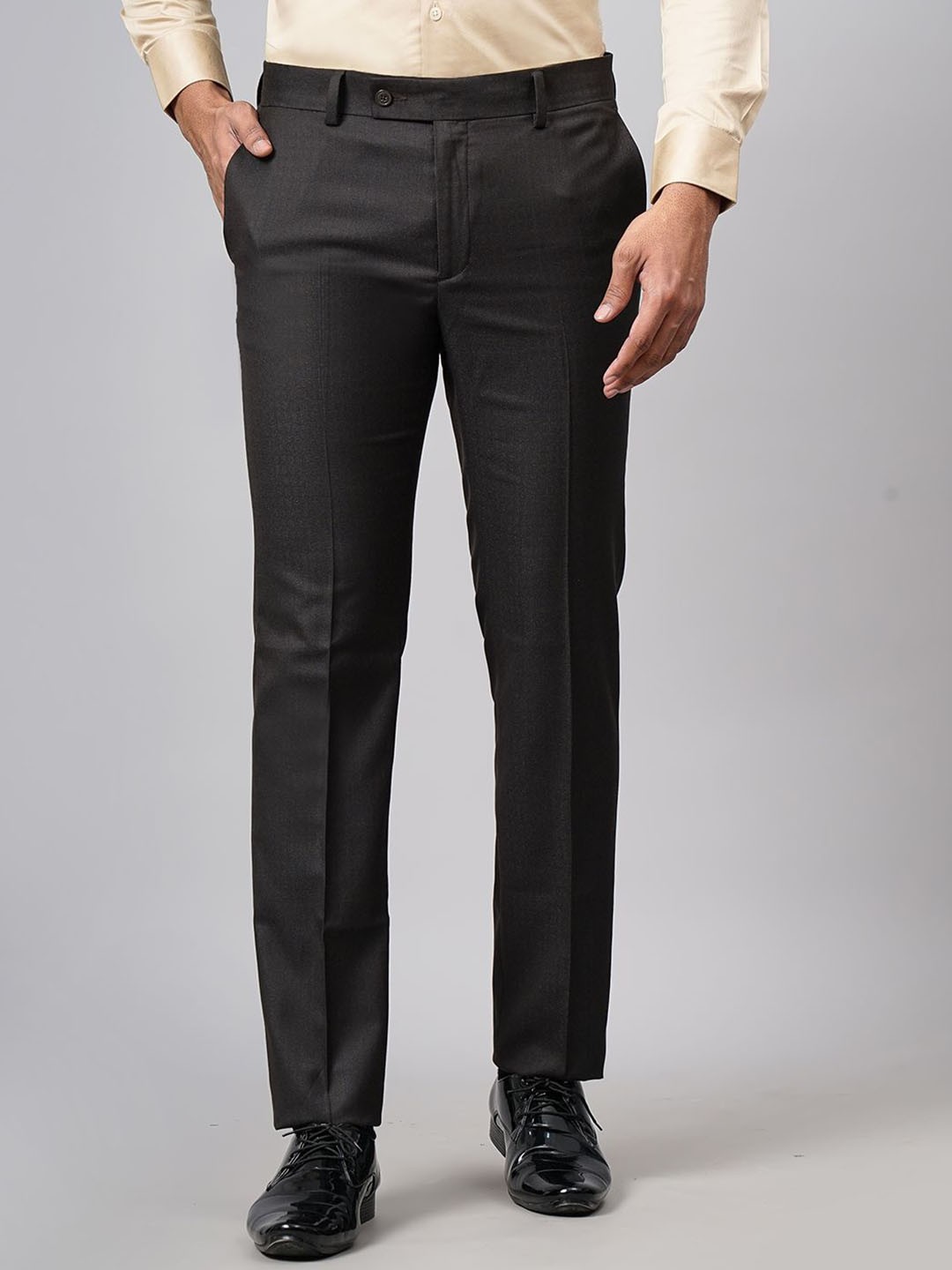 

METAL Men Checked Slim Fit Formal Trousers, Brown