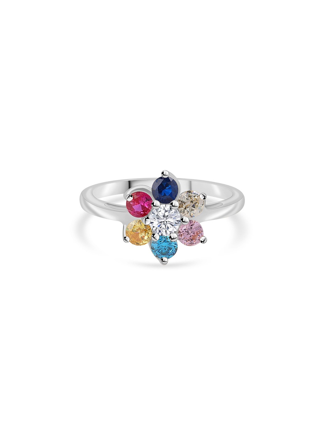 

Ornate Jewels 925 Sterling Silver Cubic Zirconia Stone Studded Flower Rainbow Ring