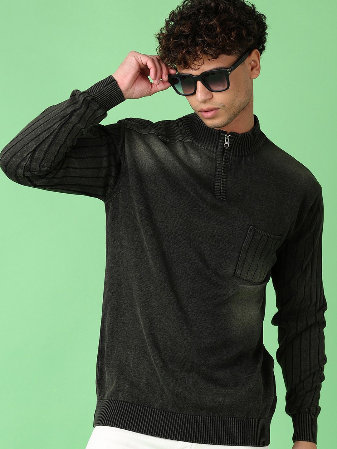 

V-Mart Men Cotton Printed Pullover Sweaters, Olive