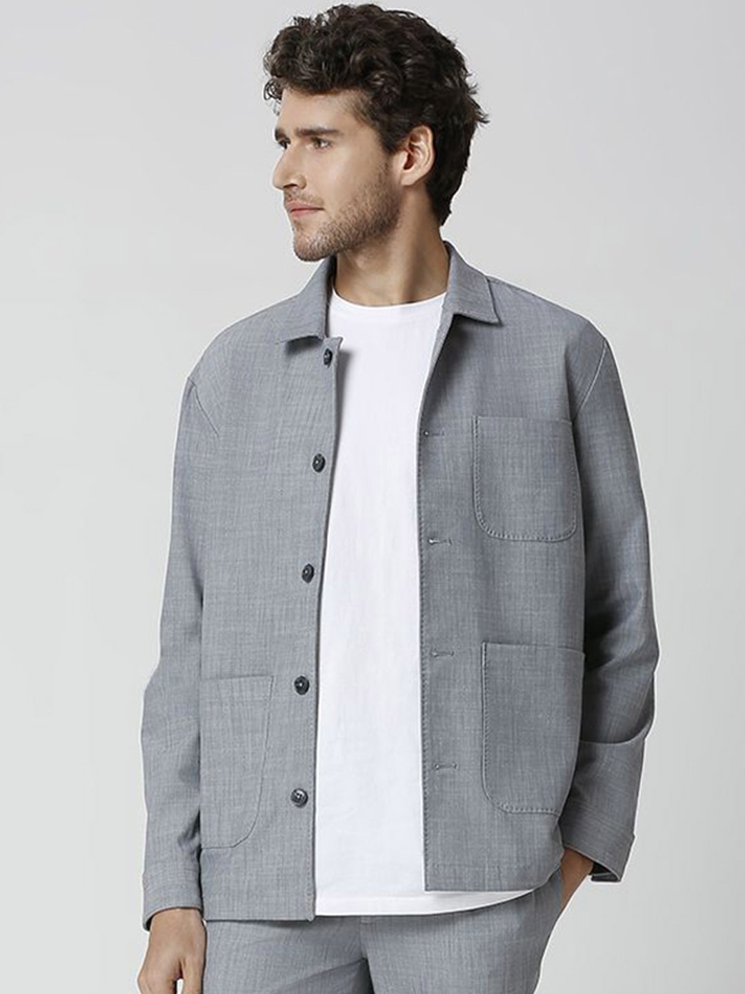 

ONEMILE Men Spread Collar Solid Casual Tailored Jacket, Grey