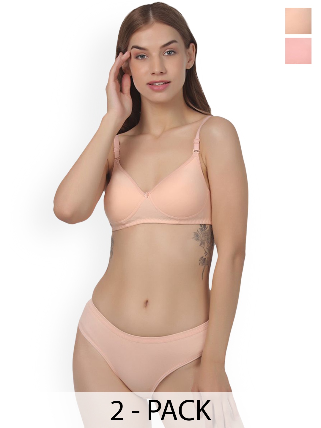 

Designer Bugs Pack Of 2 Lightly Padded Lingerie Set, Pink