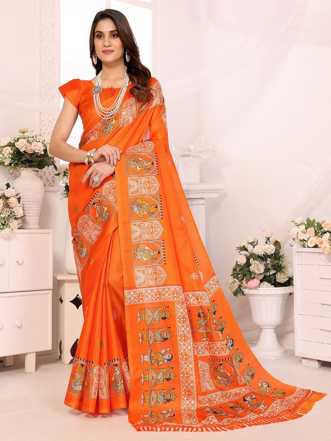 

KALINI Printed Ethnic Motifs Saree, Orange