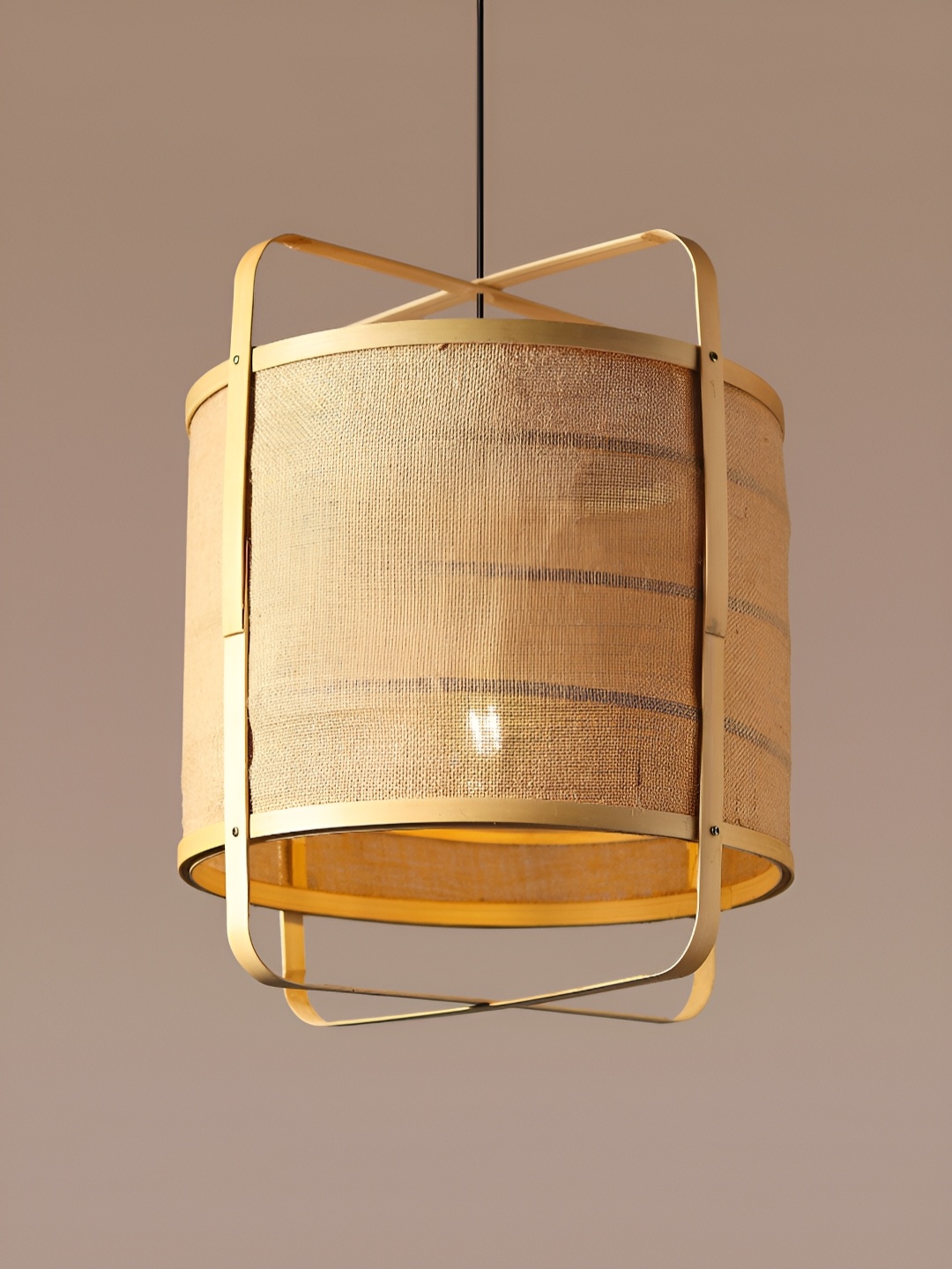 

HABERE INDIA Beige Cylinder Shaped Pendant Bamboo Ceiling Lamp