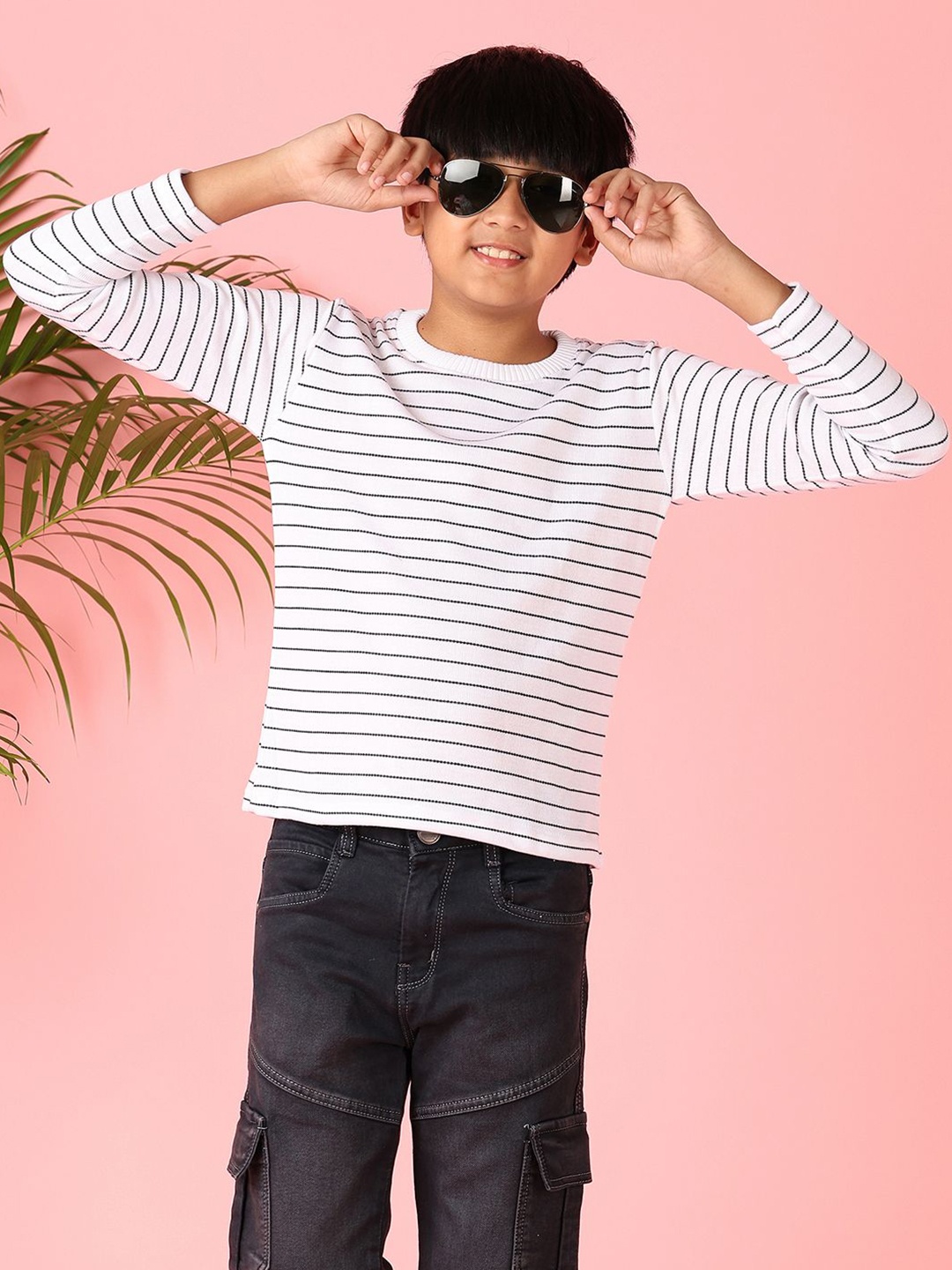 

V-Mart Boys Striped Round Neck Pullover Sweater, White