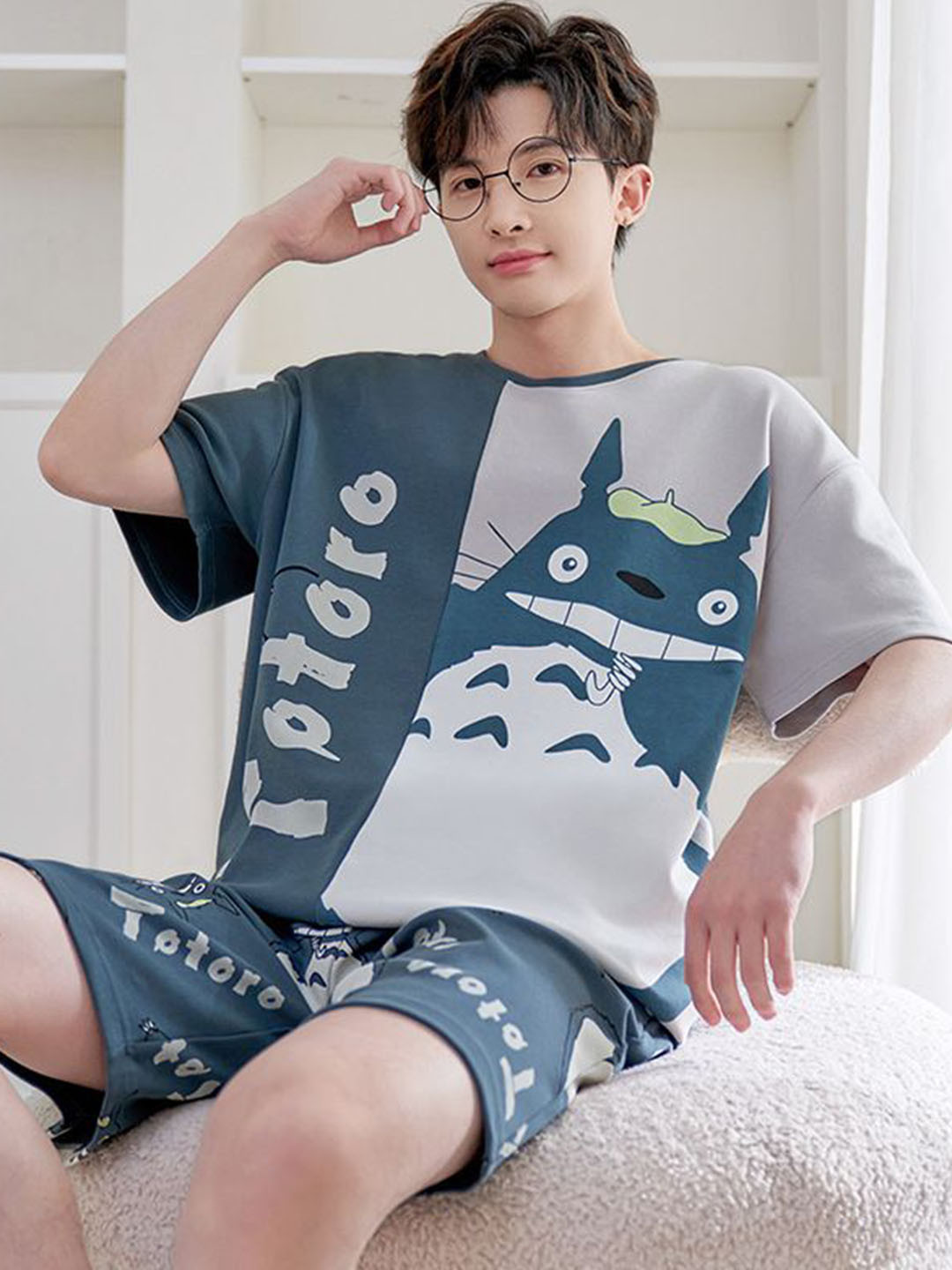 

StyleCast Blue & Grey Printed Pure Cotton Night suit