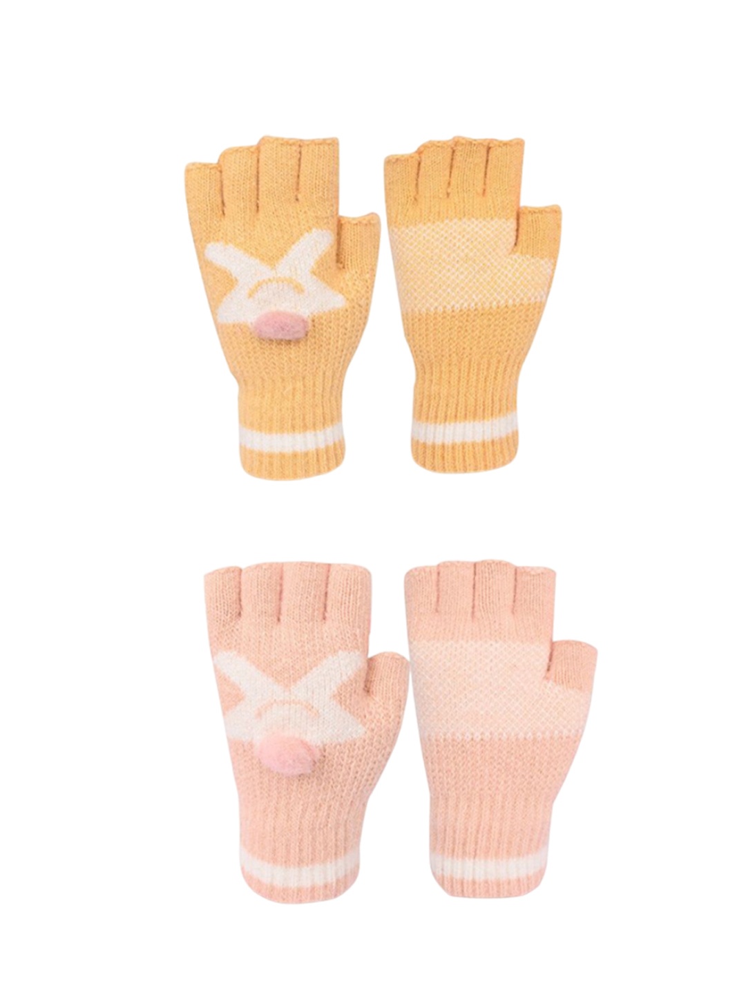 

LOOM LEGACY Women Pack of 2 Pairs Woollen Fingerless Winter Gloves, Peach