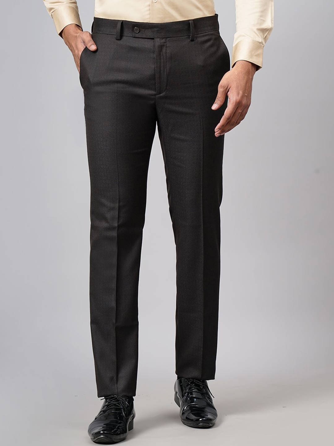 

METAL Men Cotton Checked Slim Fit Trousers, Brown