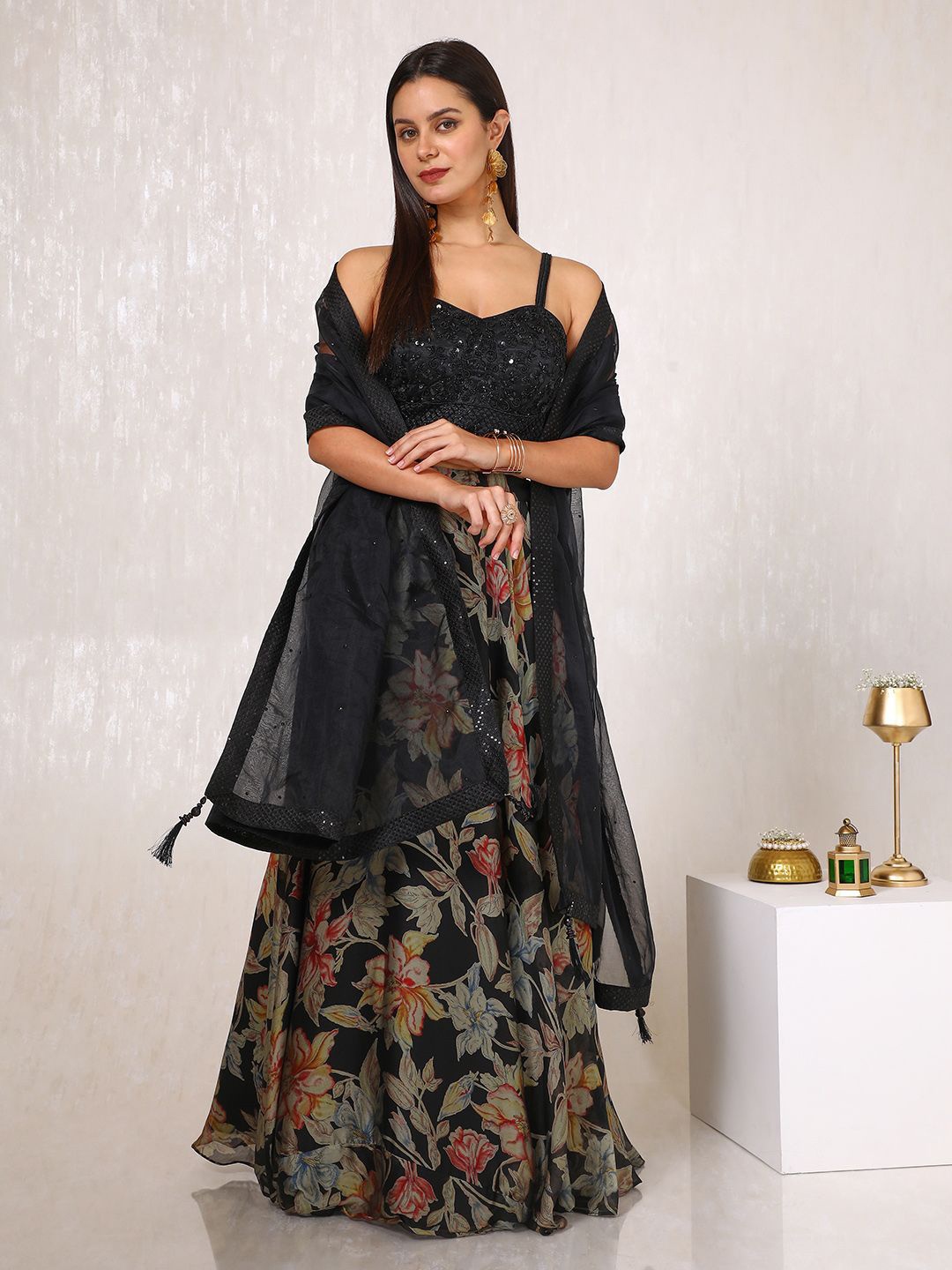 

Soch Embellished Sequinned Ready to Wear Lehenga & Blouse With Dupatta, Black