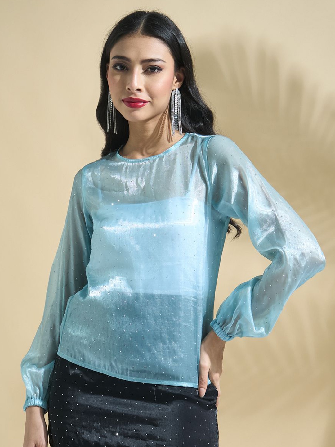 

DEPANO Women Embellished Party Top, Blue