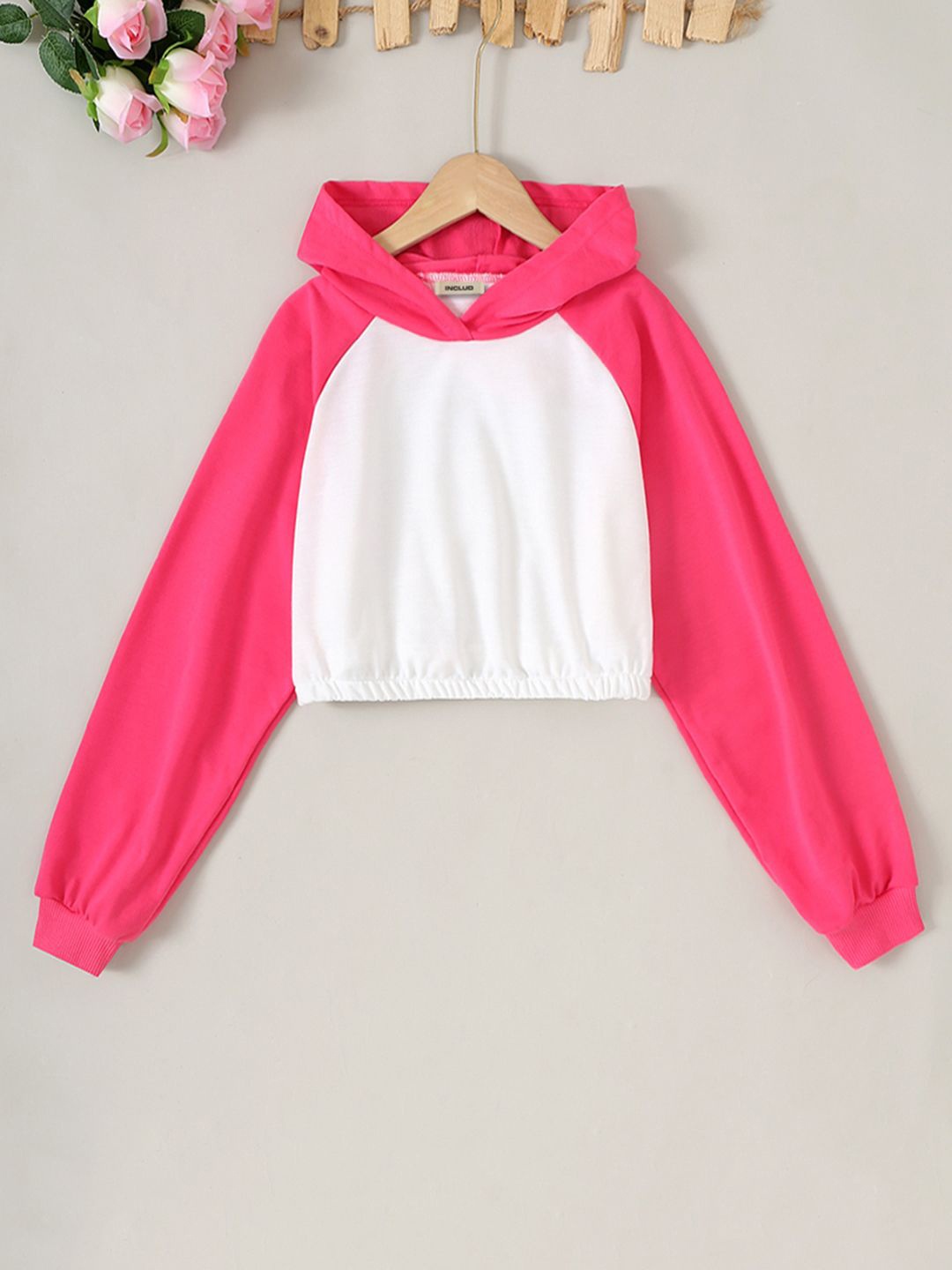 

INCLUD Girls Hooded Crop Sweatshirt, Pink