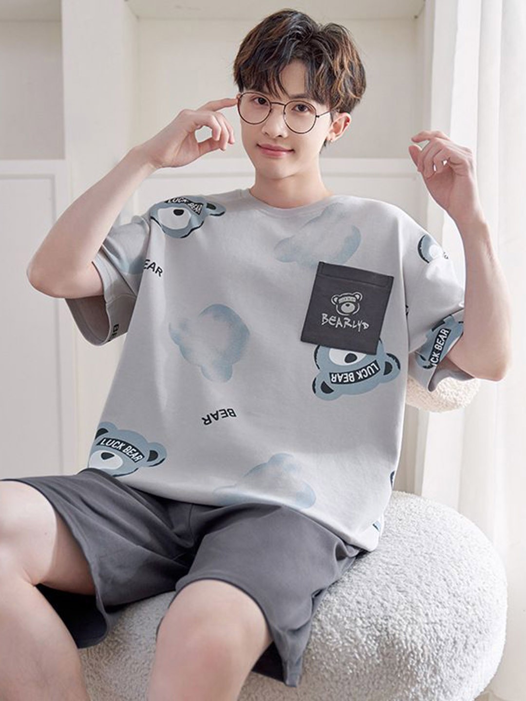 

StyleCast Grey & Blue Printed T-Shirts & Shorts Night Suits