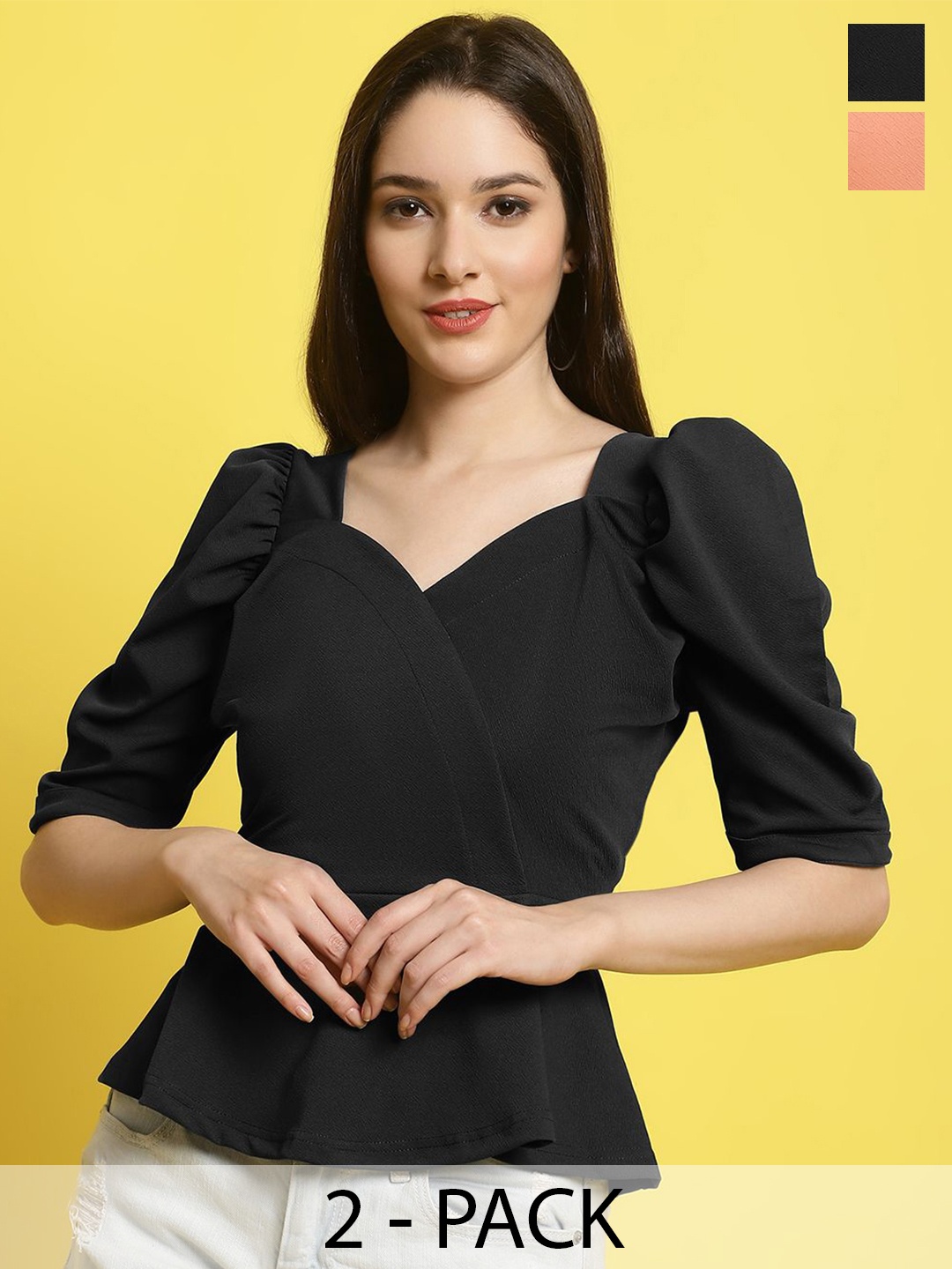 

Metronaut Women Pack of 2 Casual Valentino Top, Black