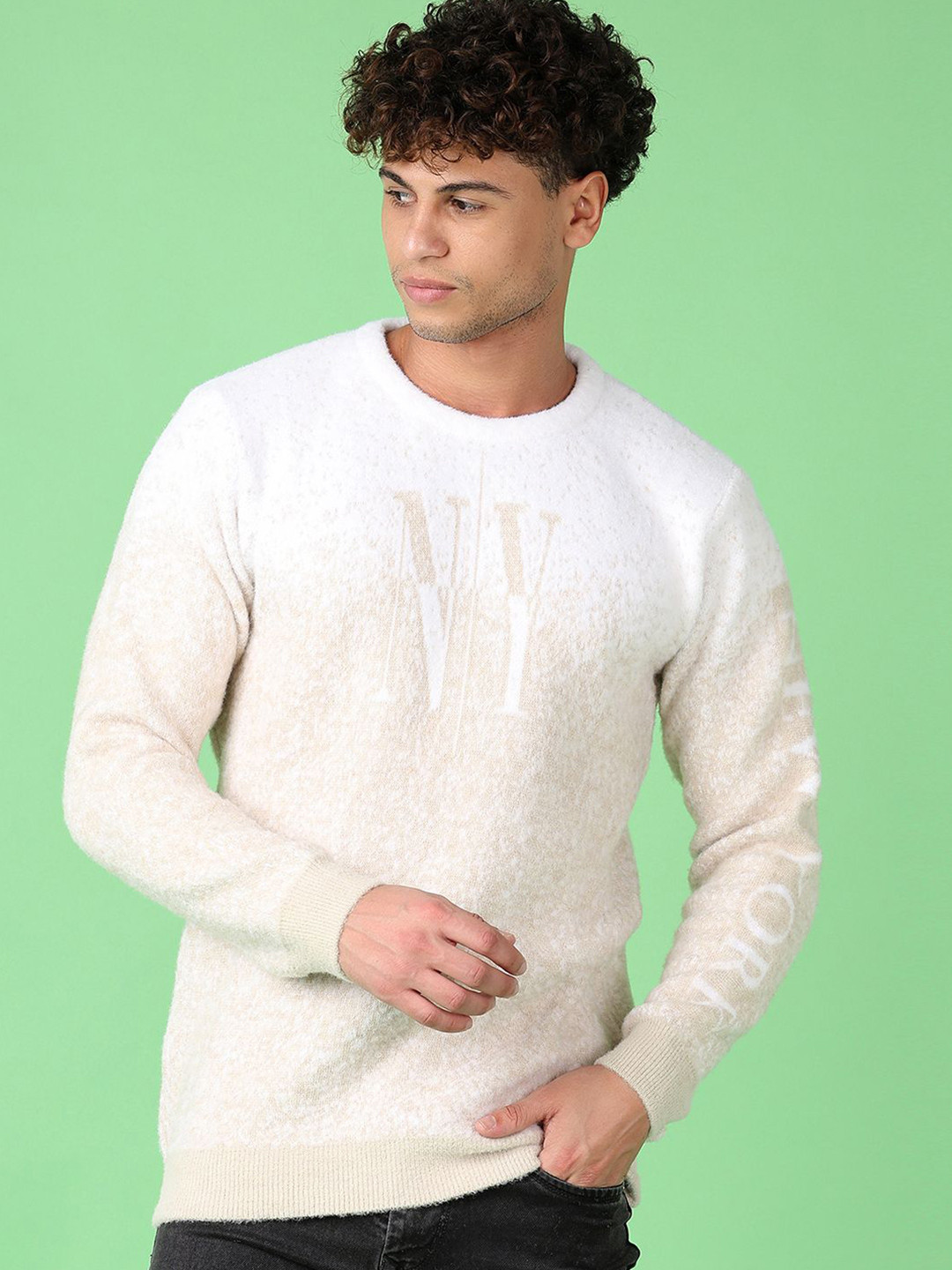 

V-Mart Men Pullover Solid Sweaters, Off white