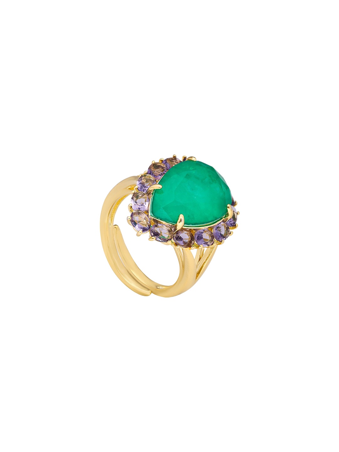 

MISS JO 925 Sterling Silver Gold Plated Studded Peacock Paradise Cocktail Finger Ring