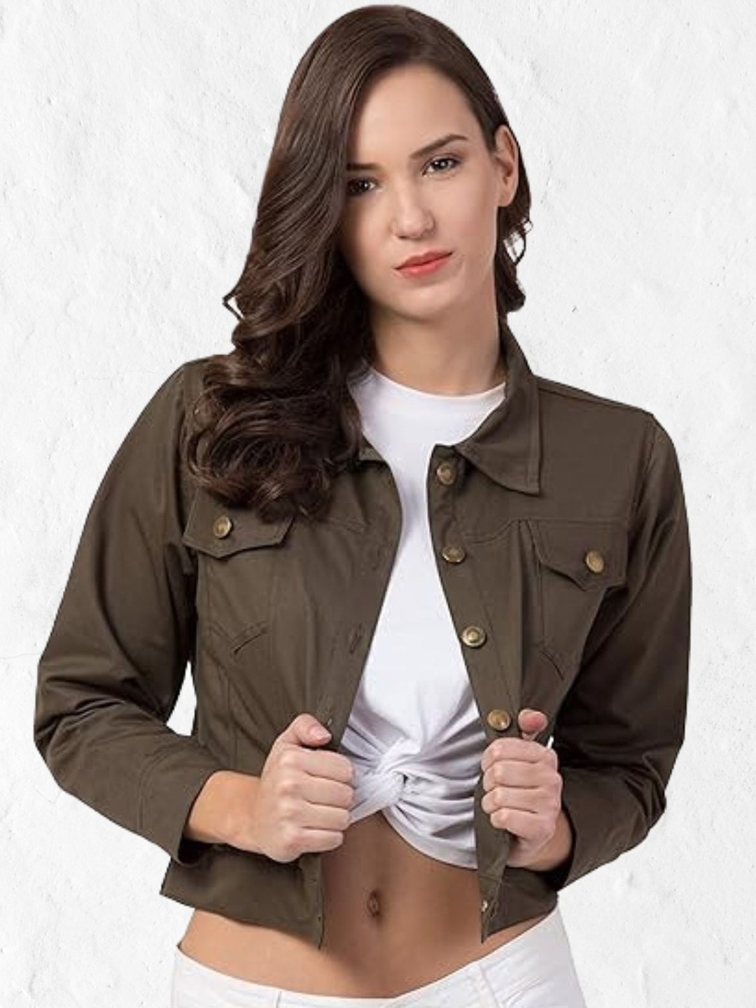 

Funday Fashion Women Spread Collar Solid Cotton Casual Denim Jacket, Olive