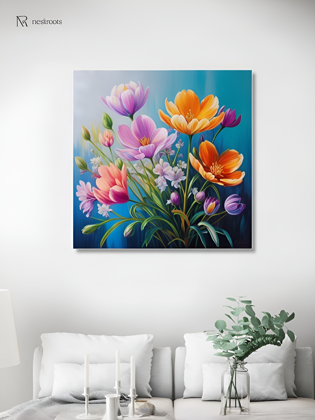 

nestroots Vibrant Flowers Blue & Purple Canvas Wall Arts