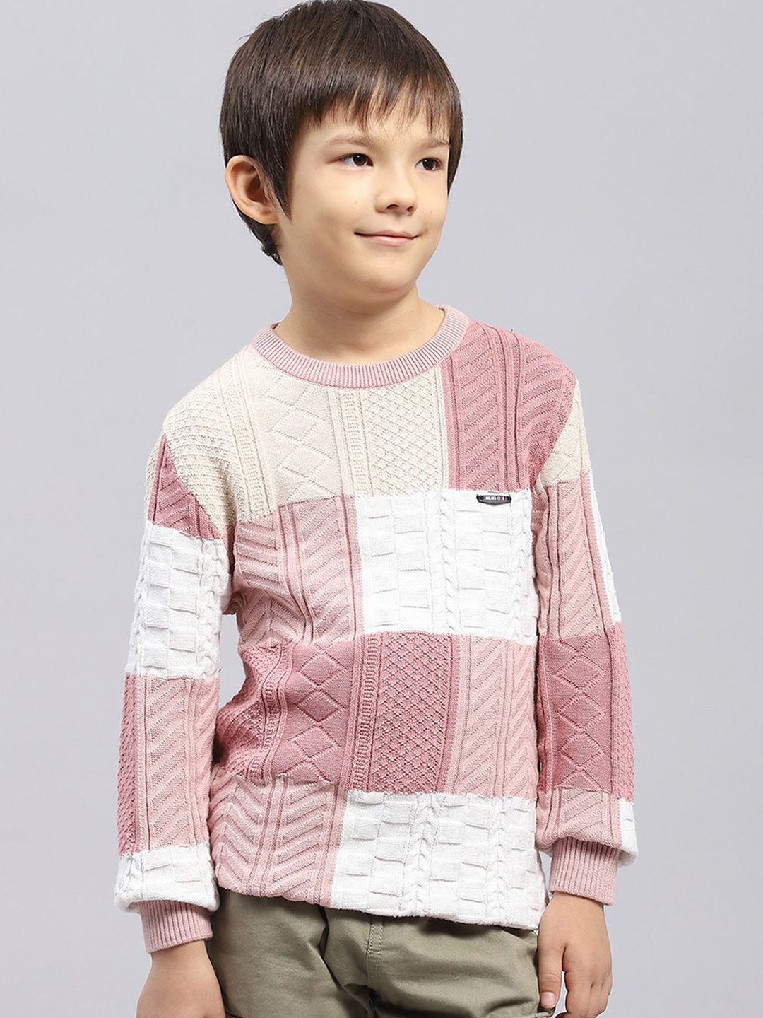 

Monte Carlo Boys Colourblocked Cotton Long Sleeves Pullover Sweaters, Pink