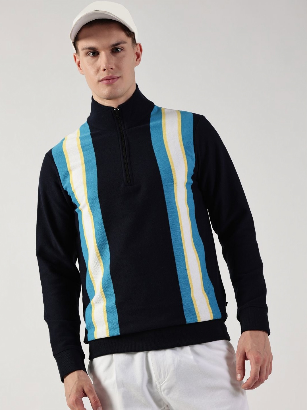 

Thomas Scott Striped Turtle Neck Sweatshirt, Navy blue