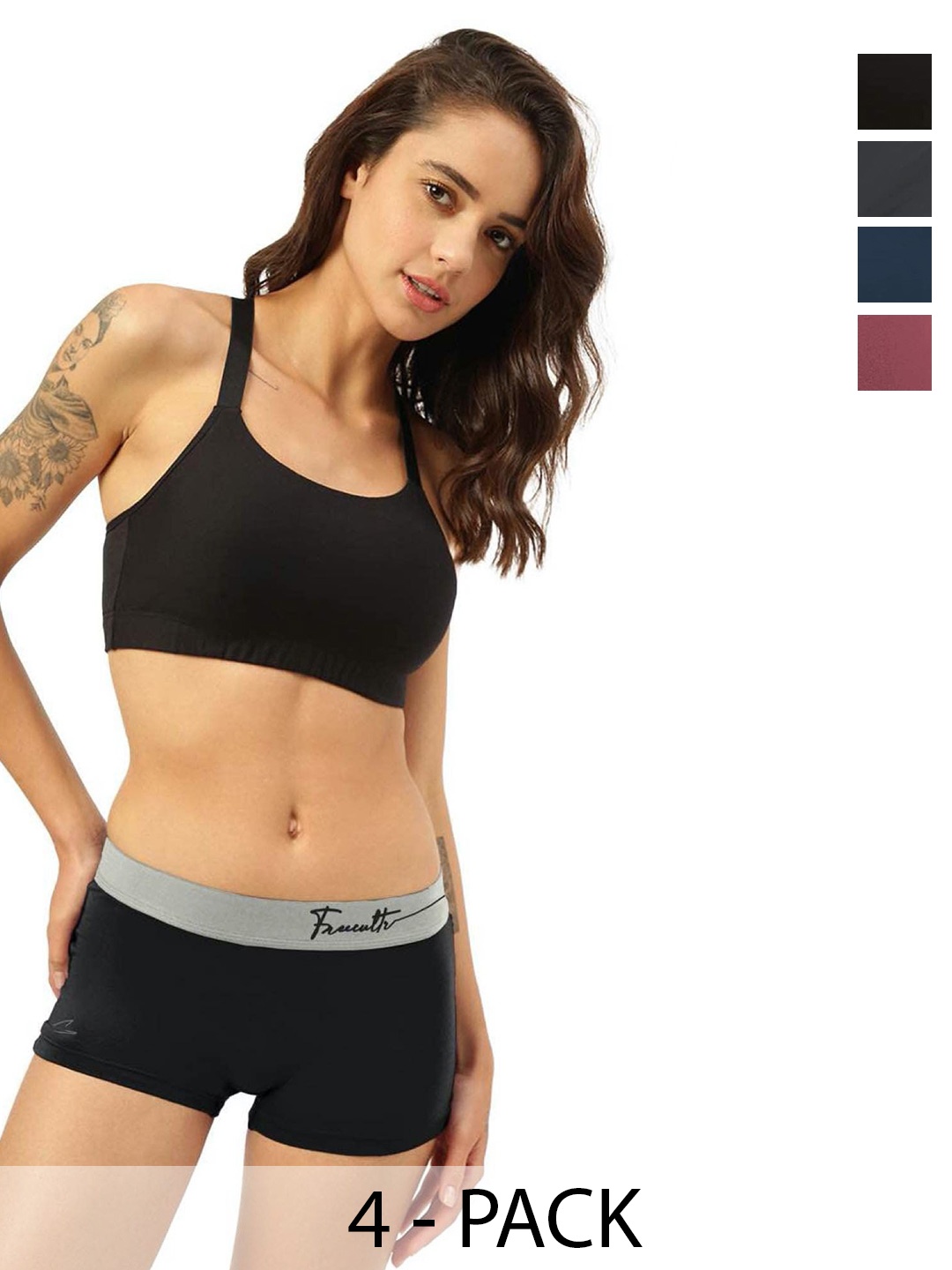 

FREECULTR Women Pack Of 4 Antibacterial Mid-Rise Boxer-Style Boy Short Briefs, Grey