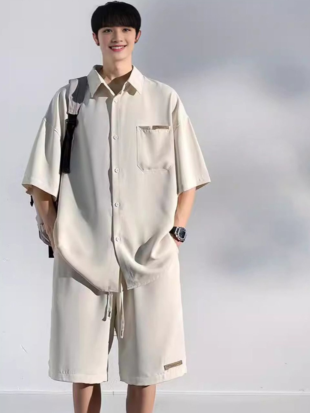 

StyleCast Shirt Collar Short Sleeves Shirt With Shorts, Off white