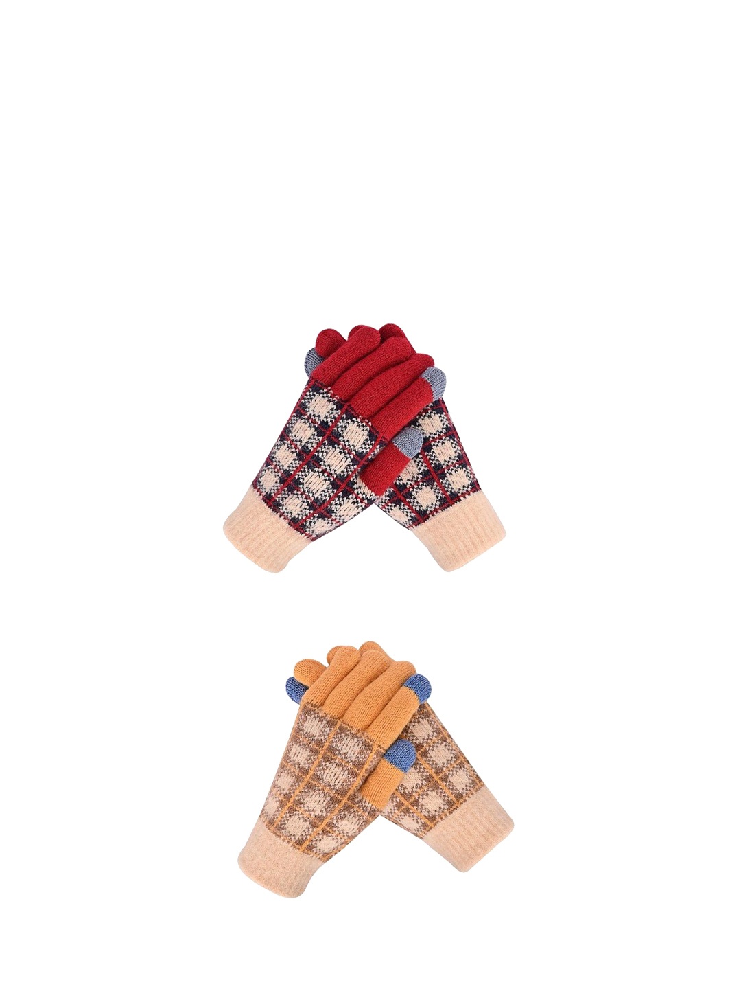 

LOOM LEGACY Women Pack of 2 Checked Acrylic Touchscreen Gloves, Red