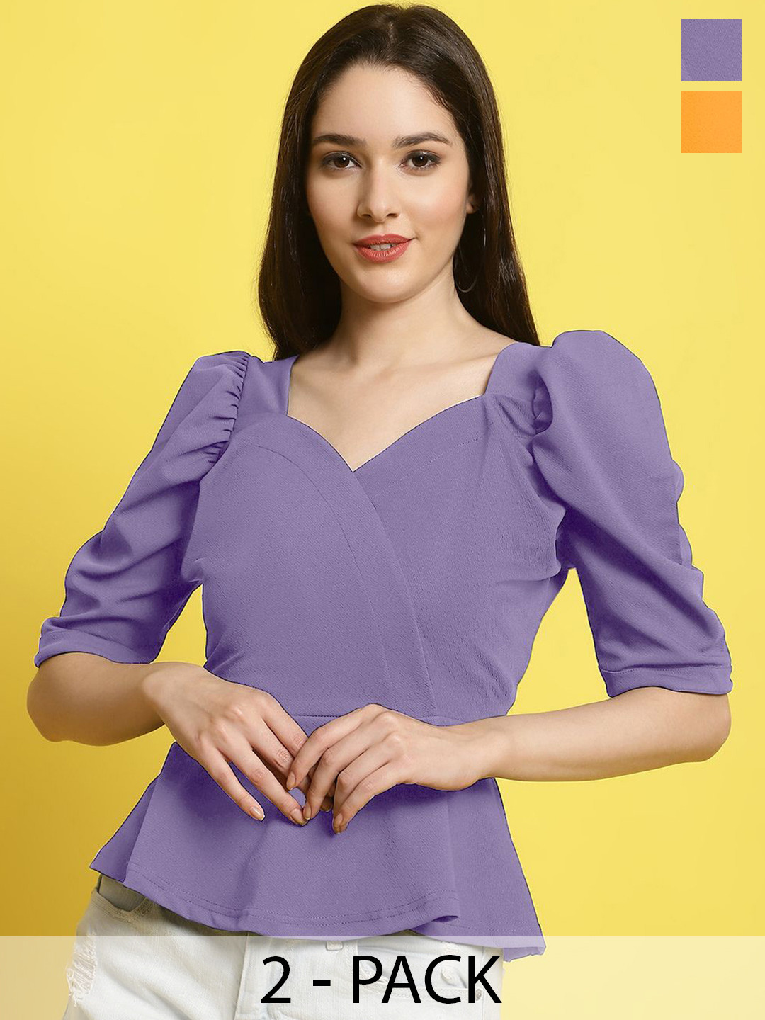 

Metronaut Women Pack Of 2 Sweetheart Neck Crop Top, Purple