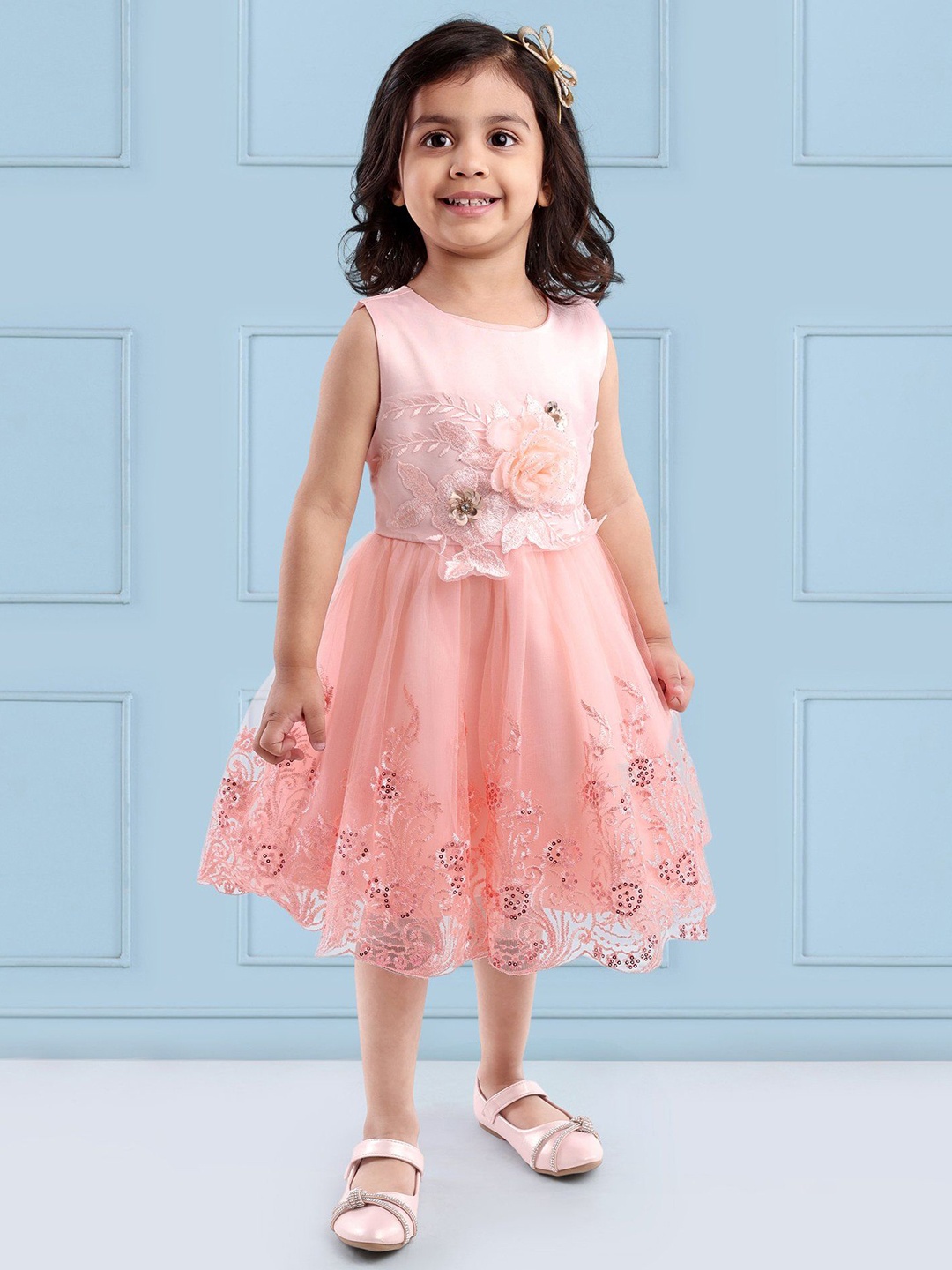 

Mark & Mia Girls Embellished Corsage Fit and Flare Dress, Peach