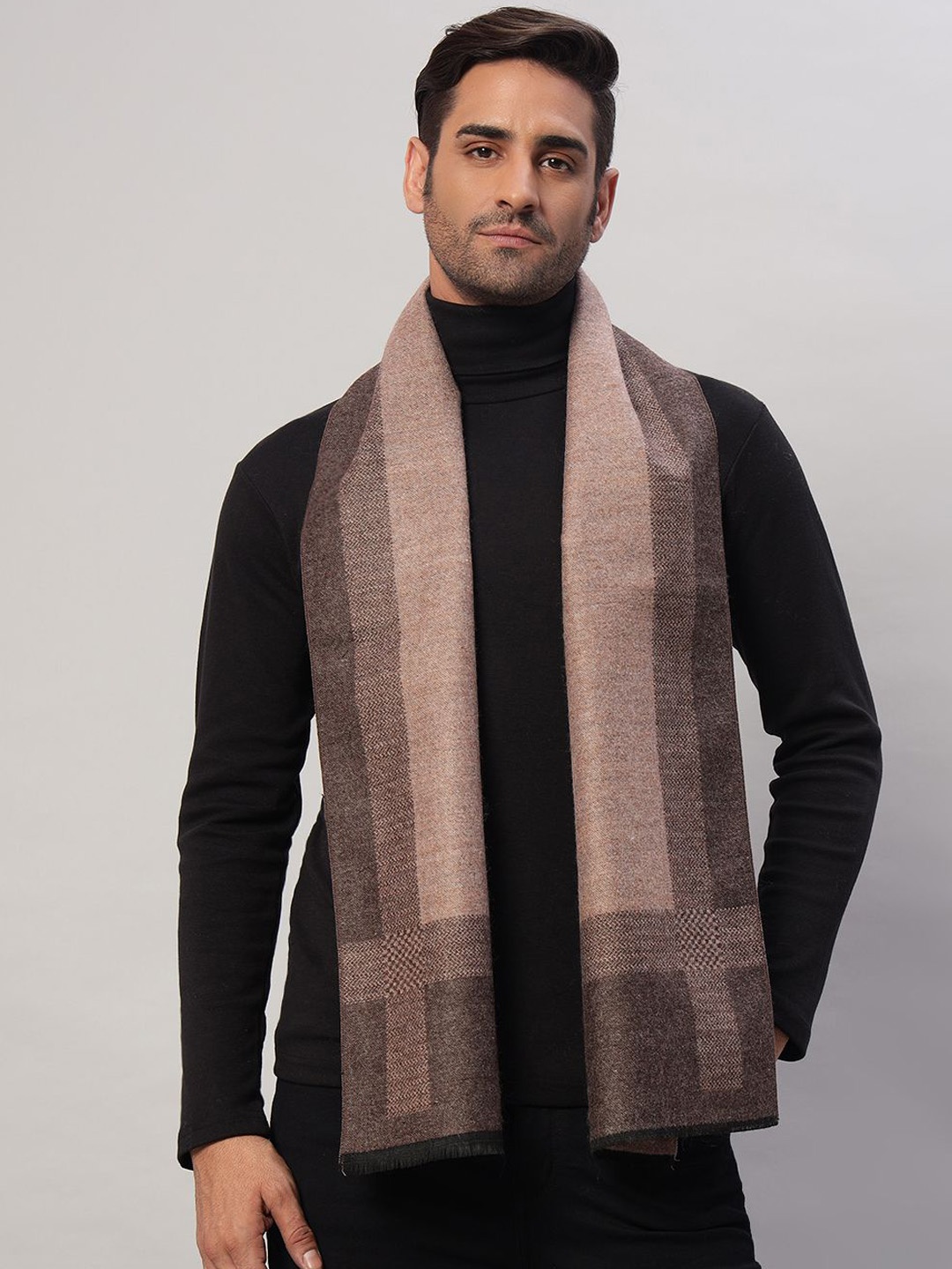 

HANDICRAFT PALACE Men Striped Merino Wool Mufflers, Brown