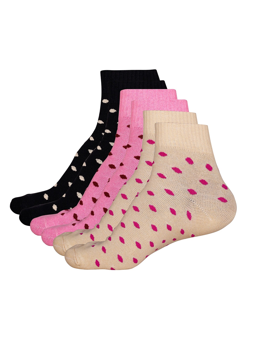 

WYSE Women Pack Of 3 Cotton Patterned Ankle-Length Socks, Black