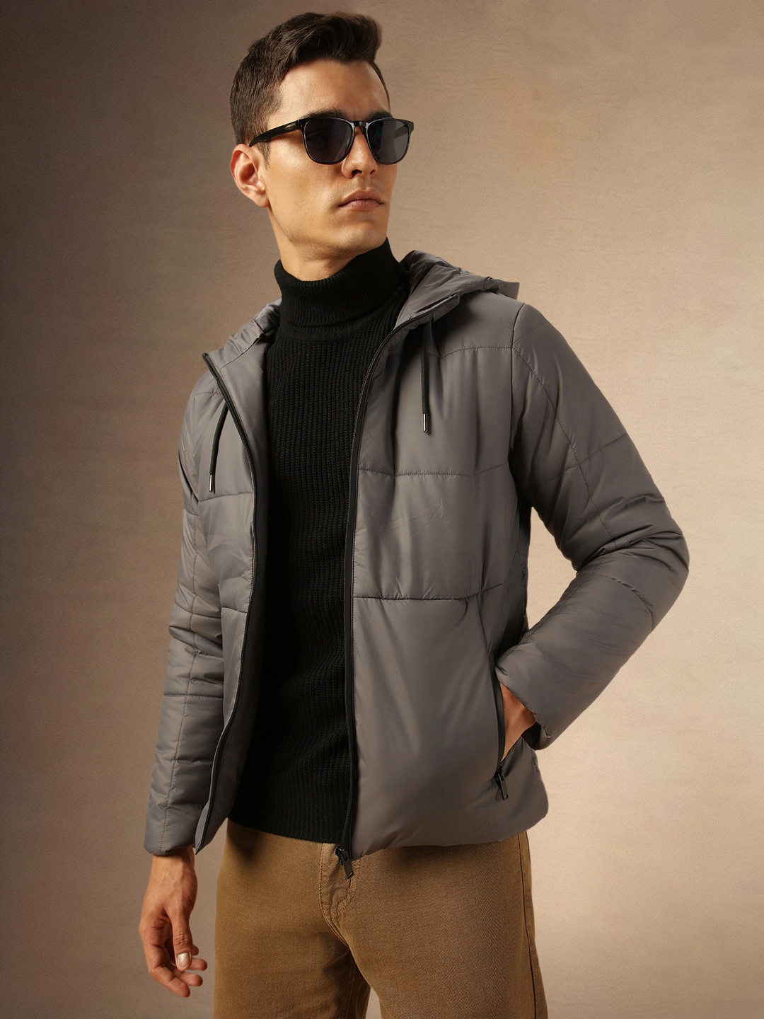 

Dennis Lingo Men Hooded Solid Casual Padded Jacket, Grey