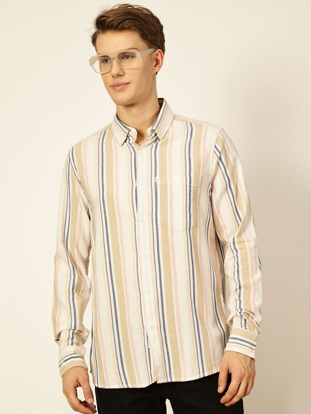 

Thomas Scott Men Premium Slim Fit Opaque Striped Casual Shirt, White