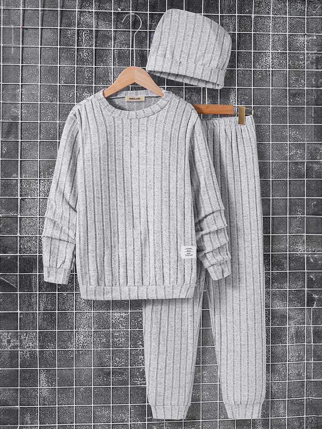 

INCLUD Boys Striped Sweatshirt with Joggers Clothing Set, Grey