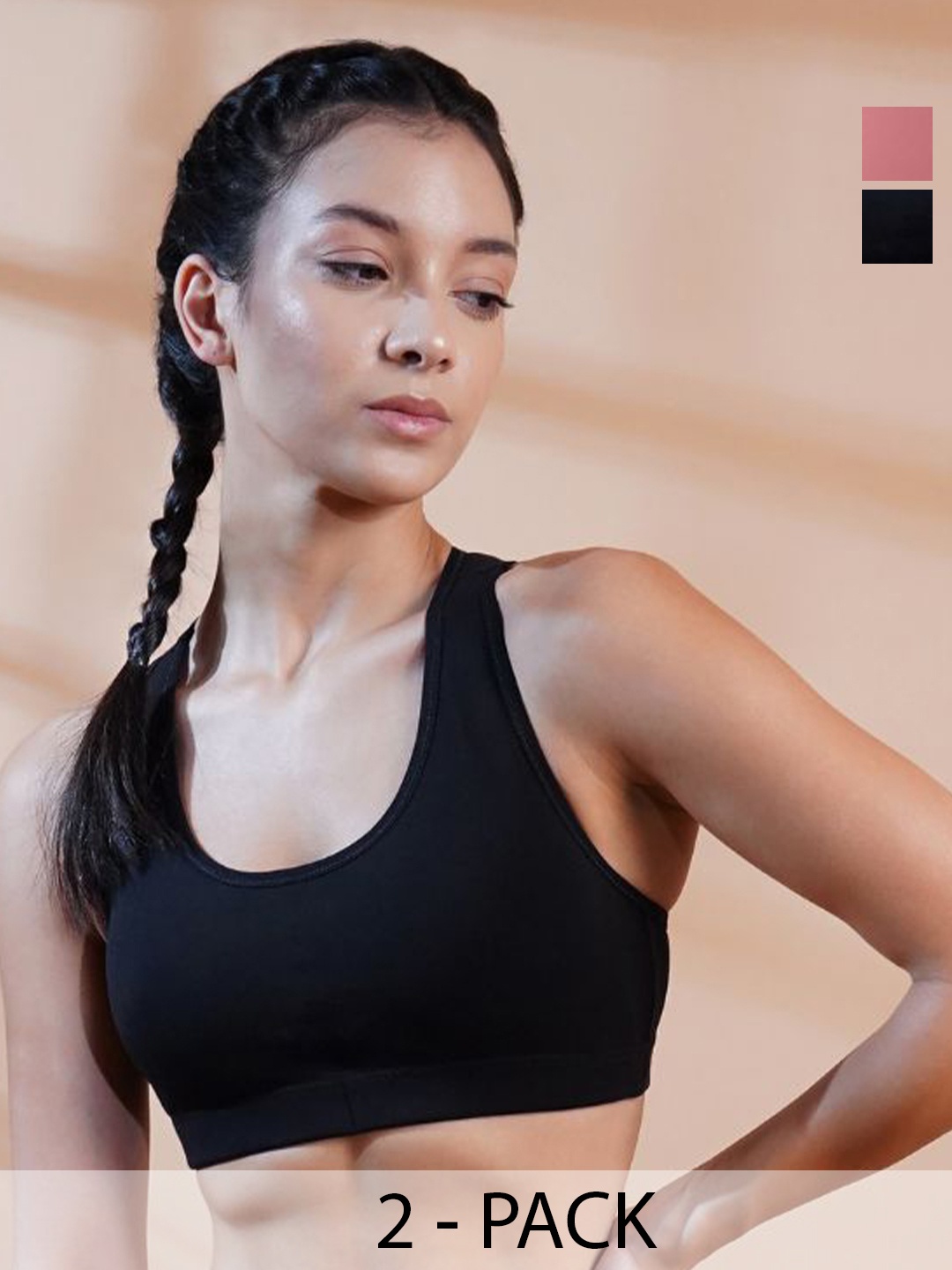 

INGRID Women Breathable Fabric Cotton Everyday Non Wired High Impact Gym Bras, Black