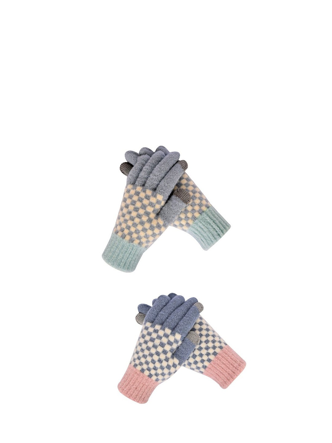 

LOOM LEGACY Women Pack of 2 Checked Acrylic Touchscreen Gloves, Blue