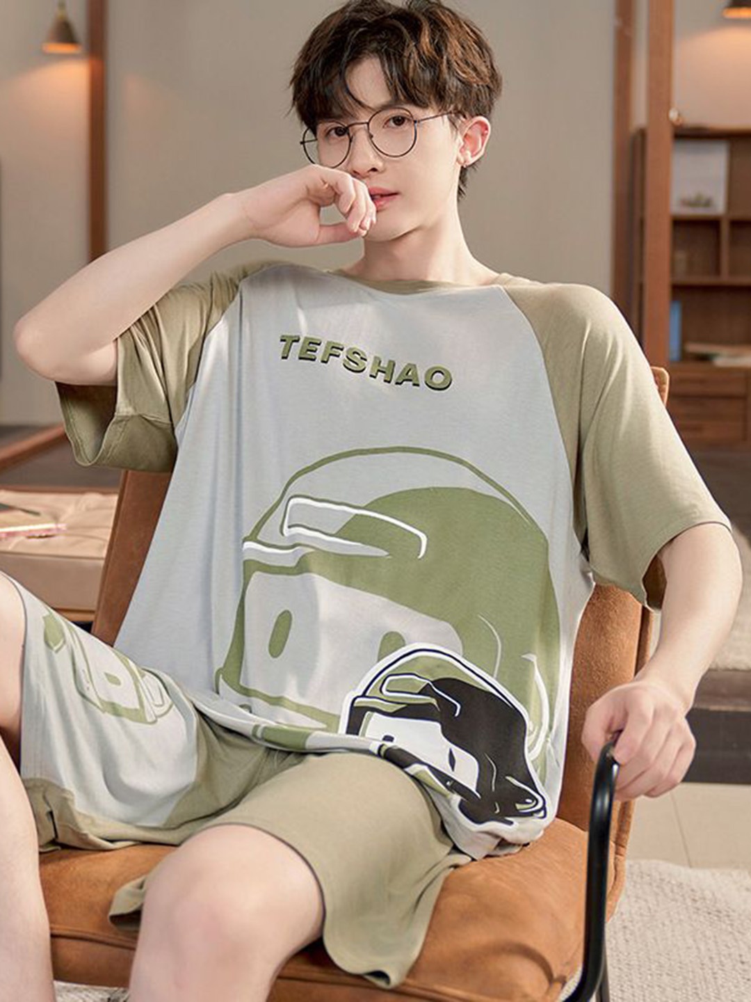 

StyleCast Printed Round Neck Short Sleeves T-Shirt With Shorts, Green