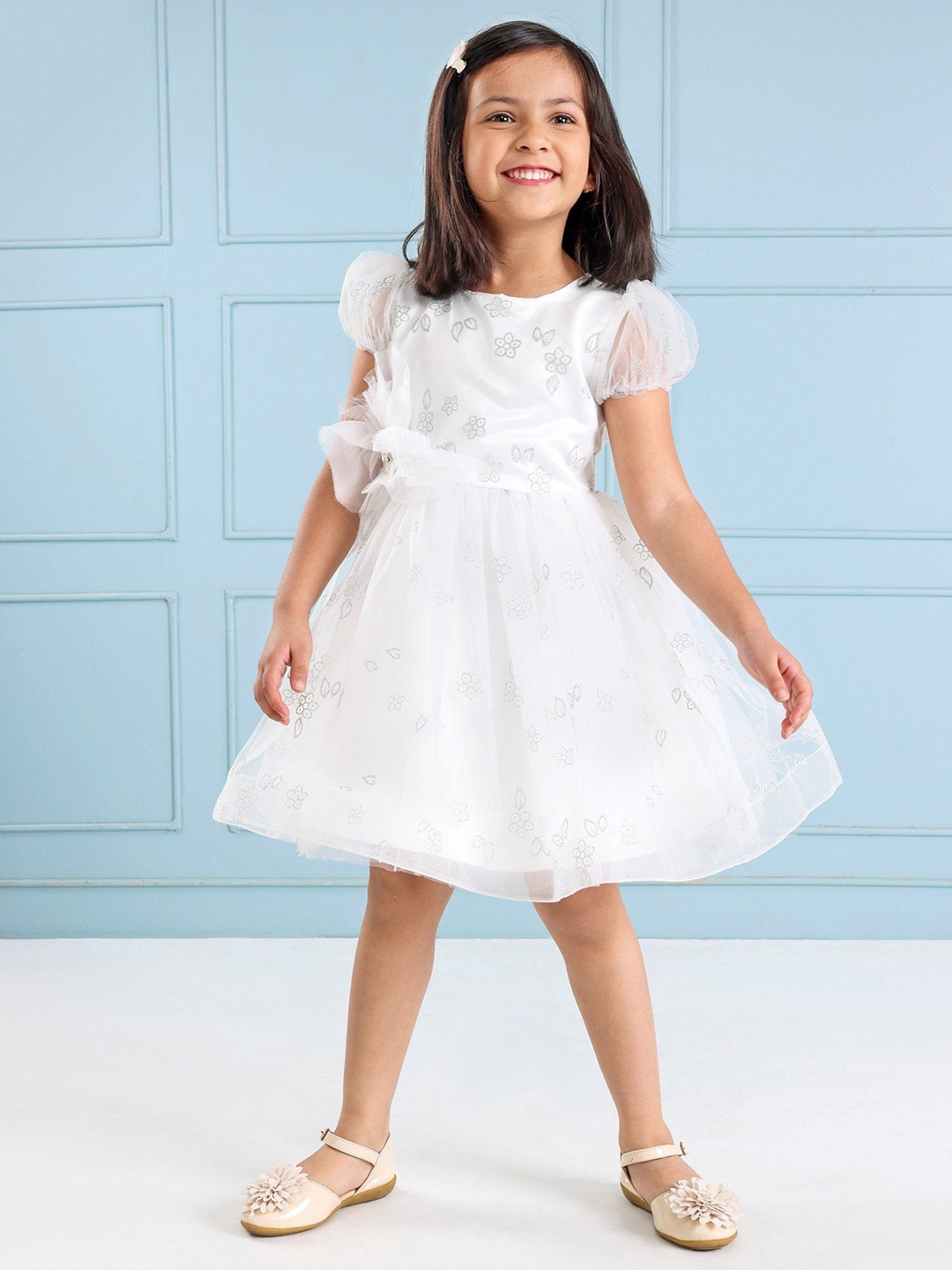 

Mark & Mia Girls Round Neck Fit and Flare Dress, White