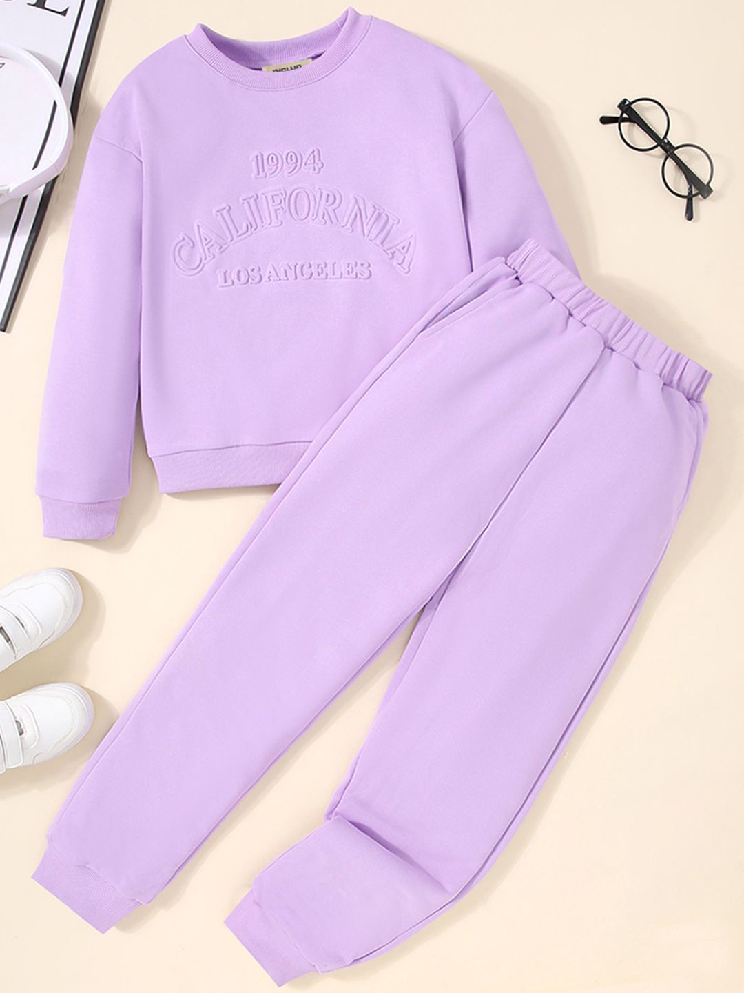 

INCLUD Girls Self Design Sweatshirt with Joggers Clothing Set, Purple